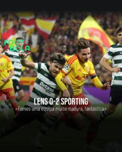 Duel entre un joueur du Sporting et Florian Thauvin lors de Lens 0-2 Sporting en Ligue des champions