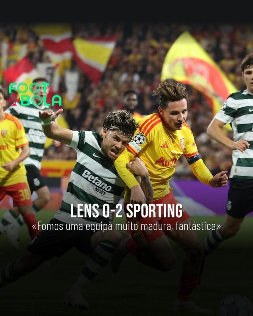 Duel entre un joueur du Sporting et Florian Thauvin lors de Lens 0-2 Sporting en Ligue des champions